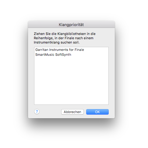 Dialogbox Klangpriorität